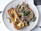 Schweinekoteletts mit Salbei und gebackenem Butternusskürbis - Rezept