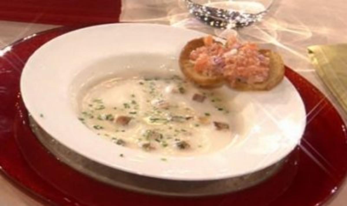 Meerretich-Brot-Suppe mit Lachstatar à la Kleeberg - Rezept