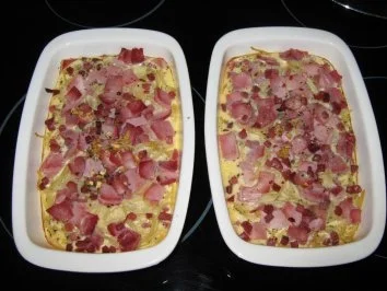 Nudel-"Demo" mit zweierlei Schinken in würziger Eiersahne, dafür ohne Käse - Rezept