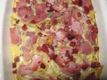 Nudel-"Demo" mit zweierlei Schinken in würziger Eiersahne, dafür ohne Käse - Rezept - Bild Nr. 2