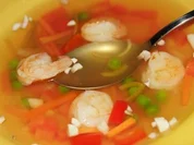 Feine Gemüsesuppe mit Garnelen und Gemüseeinlage - Rezept