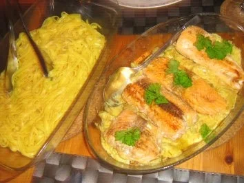 Lachsfilet auf zitronigem Gurkengemüse an Taglioline al Limone - Rezept - Bild Nr. 7