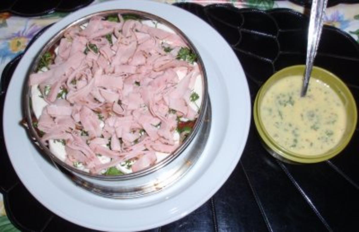 Feine Salat-Torte mit einem Joghurt-Senf-Kräuter-Dressing - Rezept - Bild Nr. 10