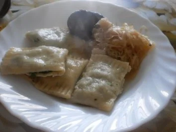 Maultaschen mit Blutwurst und Sauerkraut - Rezept
