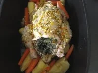 Poularde in feiner Orangen-Kräuter Marinade mit Gemüse und Granatapfelkernen - Rezept - Bild Nr. 5