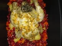 Poularde in feiner Orangen-Kräuter Marinade mit Gemüse und Granatapfelkernen - Rezept - Bild Nr. 6