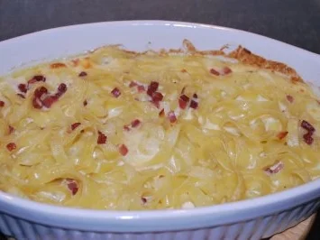 Bandnudelauflauf á la Carbonara - Rezept