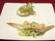 Riesengarnele auf Gurken-Kresse-Salat an Lachs-Forellen-Pastete - Rezept
