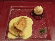 Bratapfelparfait mit Fruchtsoßen und Nuss-Schmarren - Rezept