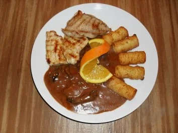 Schnitzel "naturel" mit  Rotwein-Orangen-Pilz-Sauce - Rezept - Bild Nr. 2