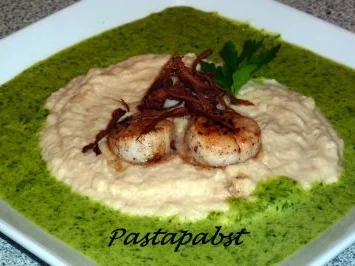 Jakobsmuscheln auf Petersiliepüree in grüner Sauce - Rezept - Bild Nr. 3