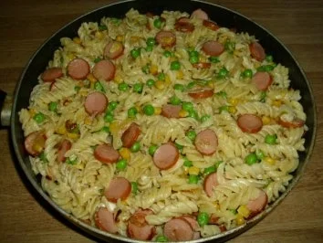 Rezept: Würstchen-Nudelpfanne Würstchen-Nudelpfanne - Rezept