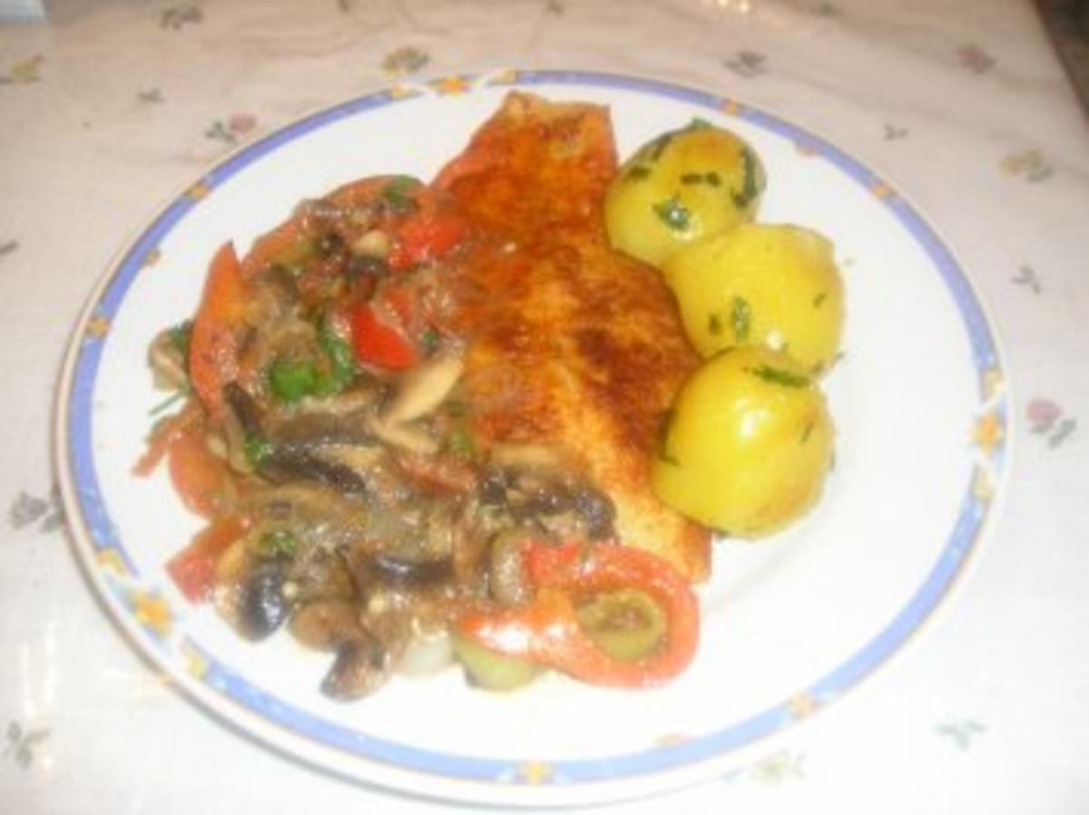 Bilder für Pangasiusfilet mit Champignon, Paprika, Tomatengemüse - Rezept