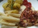 ( Fisch )  Scholle im Speckmantel  Rosmarinkartoffeln Weißweinschaumsößchen - Rezept