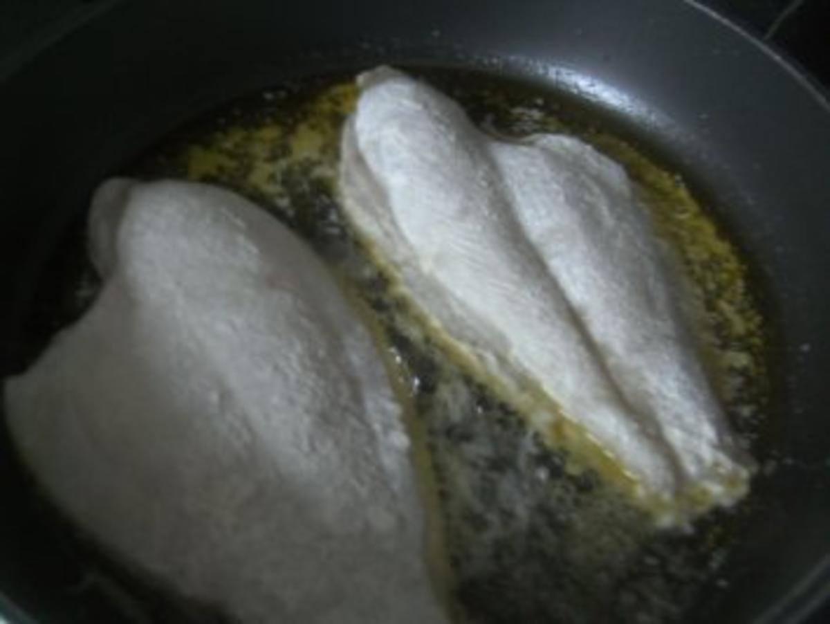 ( Fisch )  Scholle im Speckmantel  Rosmarinkartoffeln Weißweinschaumsößchen - Rezept - Bild Nr. 2