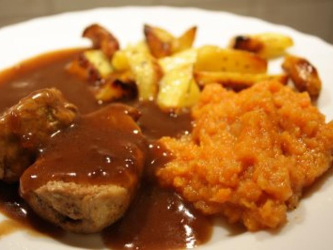 Schweinemedailons in Balsamicocreme an Karotten Apfel Mus und ... Schweinemedailons in Balsamicocreme an Karotten Apfel Mus und ...