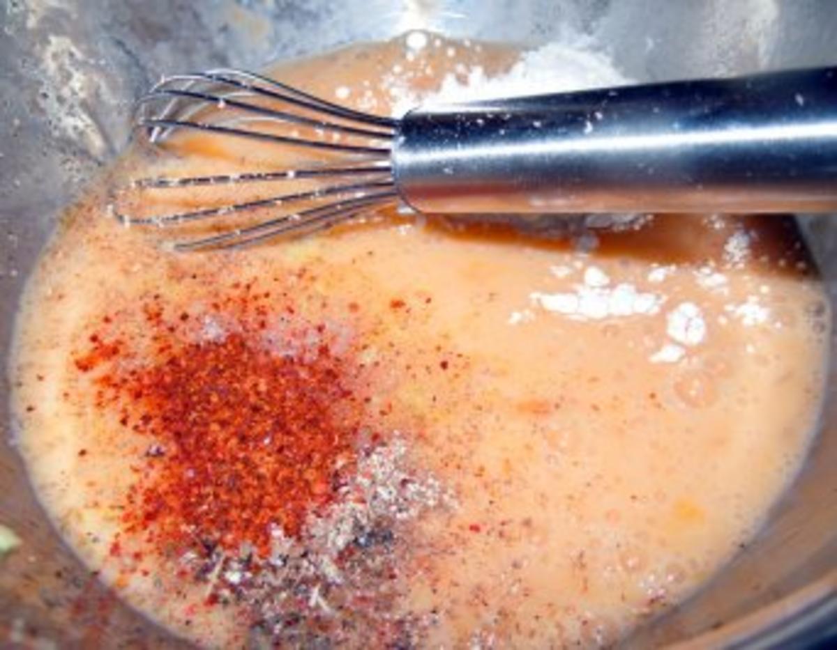 Hähnchenbrust in Kardamom-Parmesan-Hülle auf Tomatensauce und Reis - Rezept - Bild Nr. 3