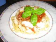Spaghetti mit Schinken-Bolognese  scharf gewürzt - Rezept