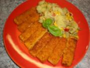 Fischstäbchen mit bunten Kartoffeln - Rezept