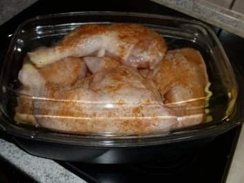 Rezept: Hähnchenkeulen auf Gemüsebett im Bräter Bild Nr. 3 Hähnchenkeulen auf Gemüsebett im Bräter - Rezept - Bild Nr. 3