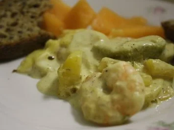 Kartoffel-Garnelen-Gratin mit Avocado und Mango - Rezept