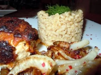 Fenchelhuhn mit falschem Risotto - Rezept