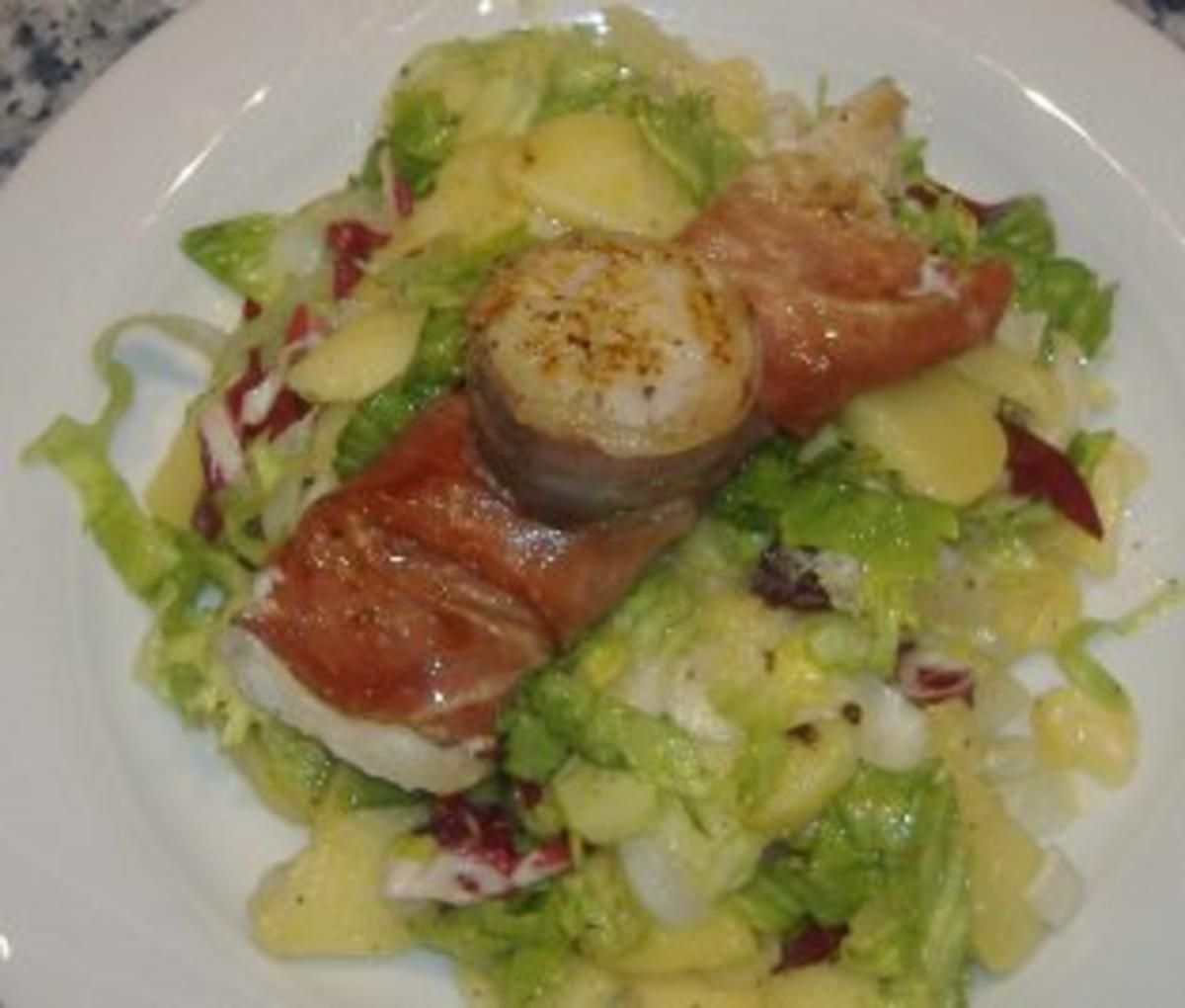 Duett von Seeteufel und Jakobsmuschel in Schinkenmantel - Rezept