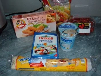 Blätterteig : Tarte mit Lachsfischstäbchen ,Feta und Tomaten - Rezept - Bild Nr. 2