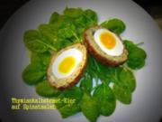 Thymian-Kalbsbraet - Eier auf Spinat-Salat - Rezept