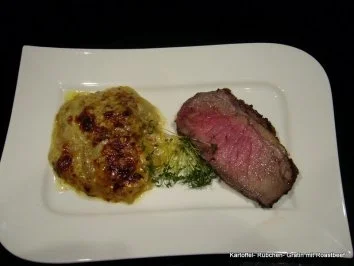 Kartoffel- Rübchen- Gratin mit Roastbeef - Rezept