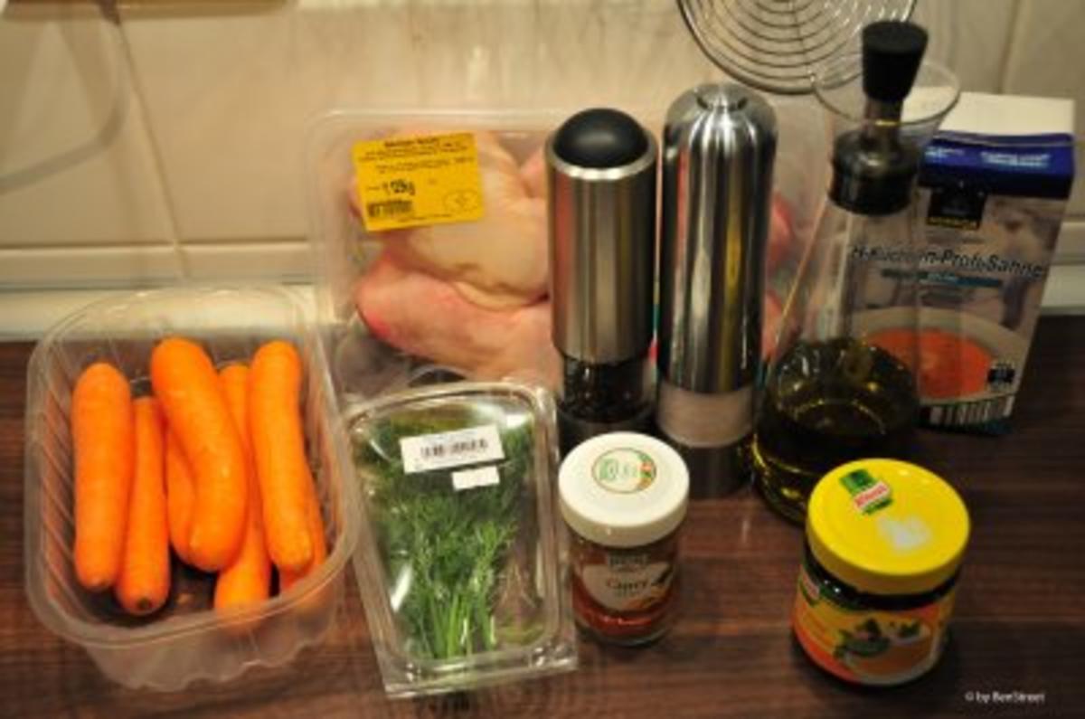 Hähnchenschenkel / Hähnchenkeulen in Currysauce gebacken - Rezept