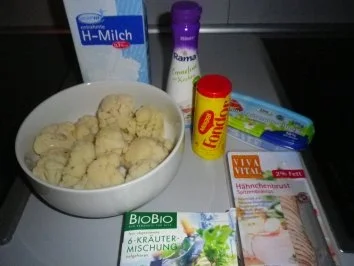 Blumenkohl mit Käsecreme und Hähnchenstreifen - Rezept - Bild Nr. 2