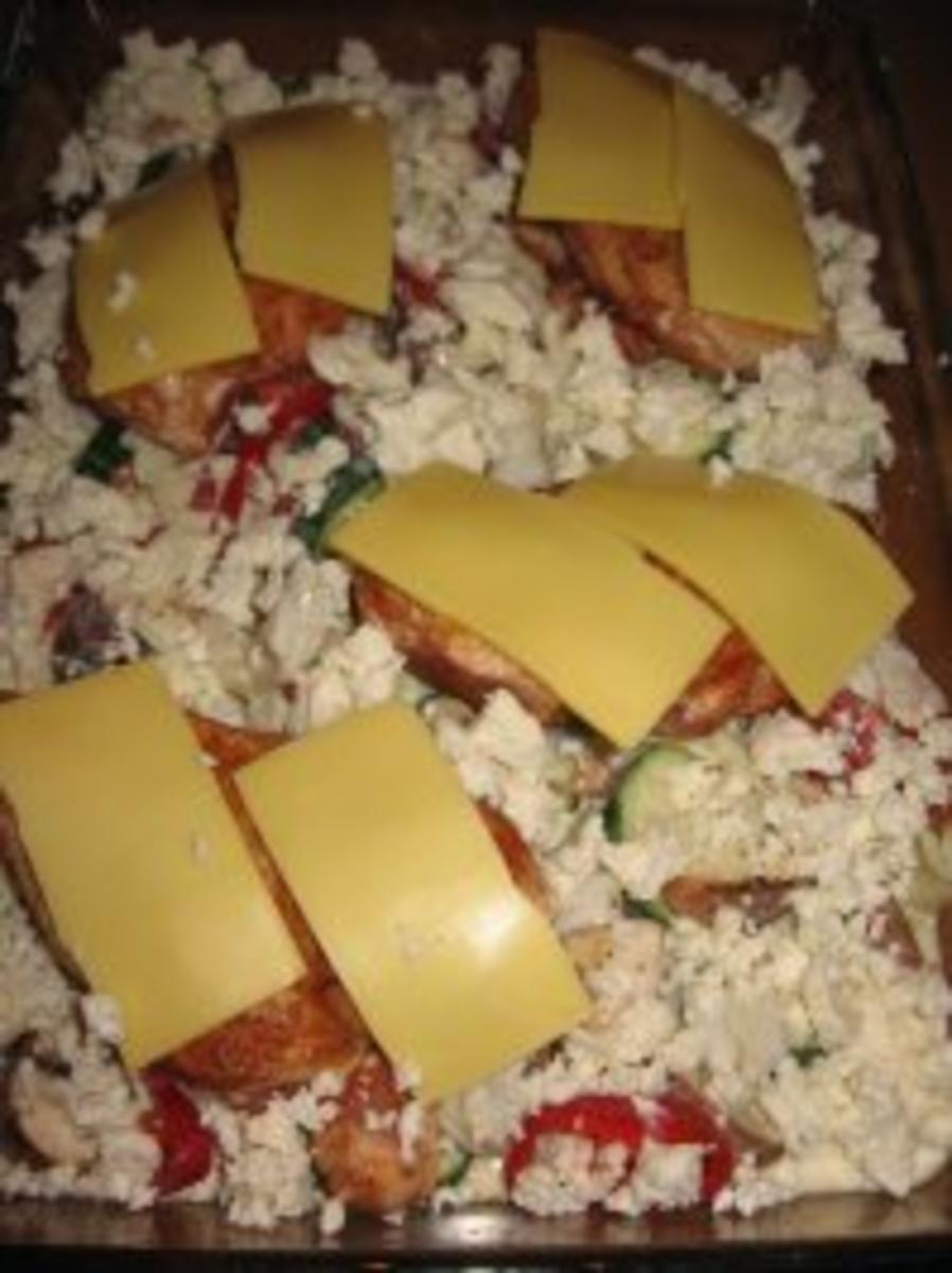 Hähnchenbrust gratiniert auf Gemüse/Pilzbett mit Feta - Rezept - Bild Nr. 4