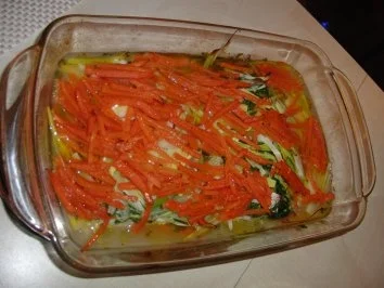 Fisch : Kabeljau im Gemüsebeet, in der Auflaufform zum weiter Sagen - Rezept - Bild Nr. 2