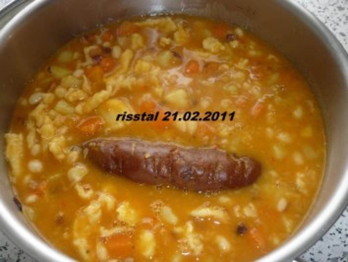 Deftiger Eintopf mit weissen Bohnen , geräucherter   Paprikawurst und Nockerln - Rezept - Bild Nr. 9