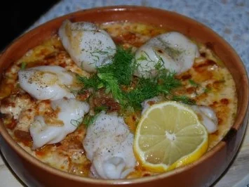 Tintenfischtuben auf gratiniertem Fenchelbett - Rezept