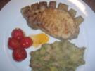 Schweinerückensteak mit Schwarte an Bohnen-Kartoffelstampf - Rezept