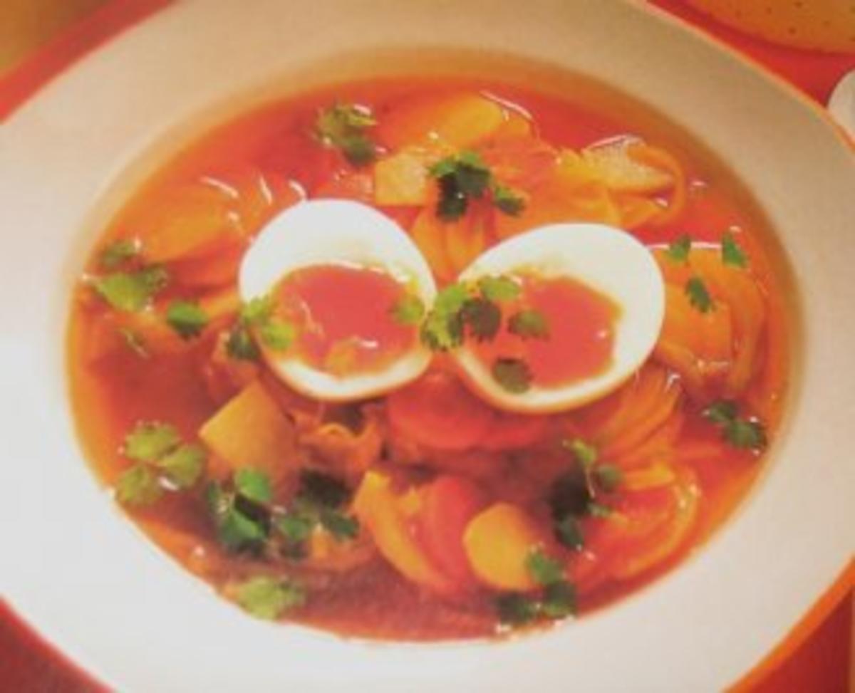 Suppe/Klar - Klare Kartoffelsuppe mit wachsweichem Ei - Rezept