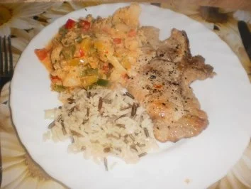 Rezept: Würziger Blumenkohl ~ Minutenfleisch ~ Wildreis Würziger Blumenkohl ~ Minutenfleisch ~ Wildreis - Rezept