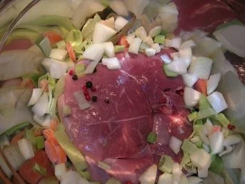 Rinderbraten in Bordeaux geschmort, mit gefülltem Wirsing Kartoffelgratin mit Prosciutto - Rezept - Bild Nr. 5