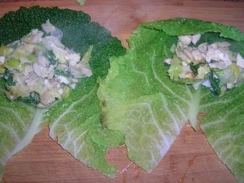 Rezept: Wirsingrouladen gefüllt mit Porree und Pilzen, Beilage zu Rinderbraten in Bordeaux, Bild Nr. 6 Wirsingrouladen gefüllt mit Porree und Pilzen, Beilage zu Rinderbraten in Bordeaux, - Rezept - Bild Nr. 6