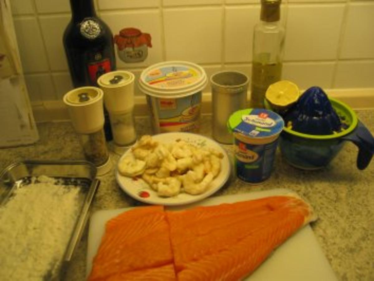 Fisch + Meeresfrüchte: Eismeer-Lachsforelle mit Krabben in Sherry-Sahne-Soße - Rezept