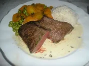 Rinderhüftsteak (Hüferlsteak) mit grüner Pfeffer-Sauce - Rezept