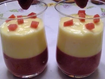 ~ Dessert ~Schichtpudding mit frischen Erdbeeren - Rezept