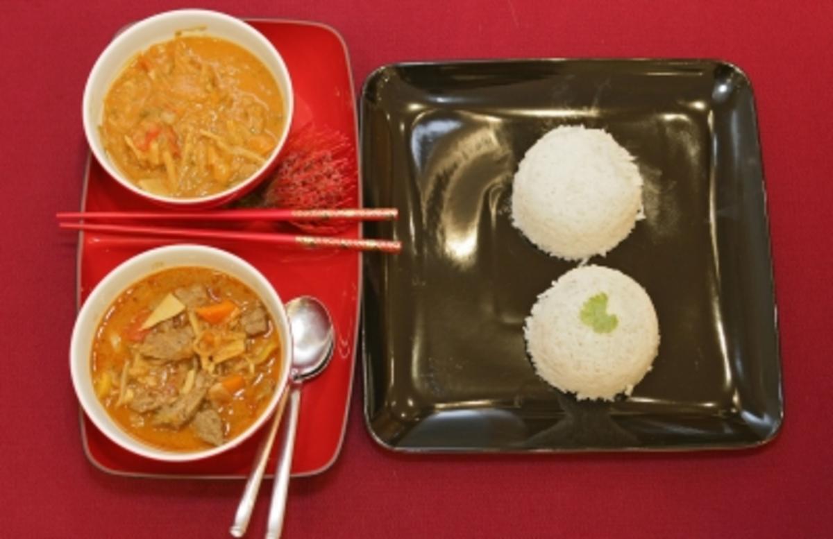 Thai Curry rot und gelb mit Rind, Tintenfisch u. Scampi (Margarethe Schreinemakers) - Rezept