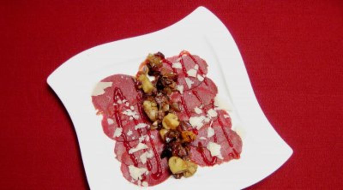 Carpaccio vom Hirschen mit Pilzen und Parmesan - Rezept von Das
perfekte Dinner