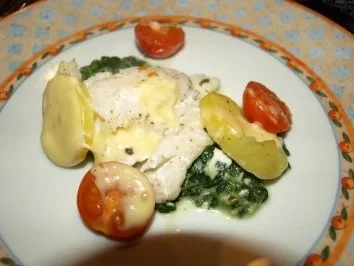 Rezept: Dorsch im Spinatbett mit Kartoffeldecke Dorsch im Spinatbett mit Kartoffeldecke - Rezept