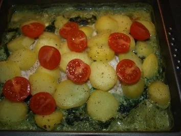 Rezept: Dorsch im Spinatbett mit Kartoffeldecke Bild Nr. 10 Dorsch im Spinatbett mit Kartoffeldecke - Rezept - Bild Nr. 10