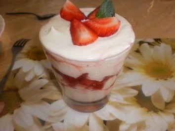 Erdbeeren mit Likör in Sahnequark-Sahnejoghurt - Rezept