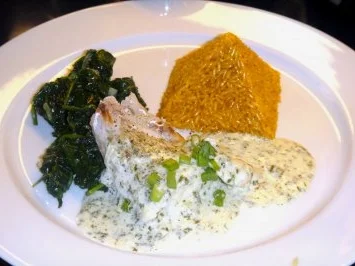 MIKROWELLENDAMPFMENU - Cabillaud an Kraeuter-Sauce mit Safran-Curryreis und Blattspinat - Rezept - Bild Nr. 6